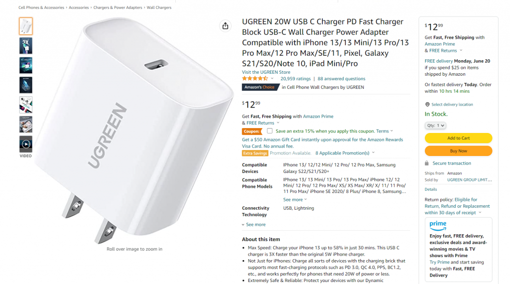 UGREEN 20W Charger Hits Amazon's Best-Selling Fast Chargers List-Chargerlab