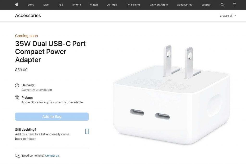 The Prices of the Apple New 35W Dual USB-C Charger Vary by Region-Chargerlab