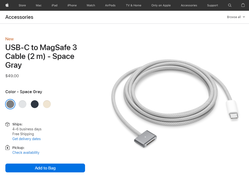 Matching with MacBook Air 2022丨New Apple MagSafe 3 Cable Adopts Four Colors-Chargerlab