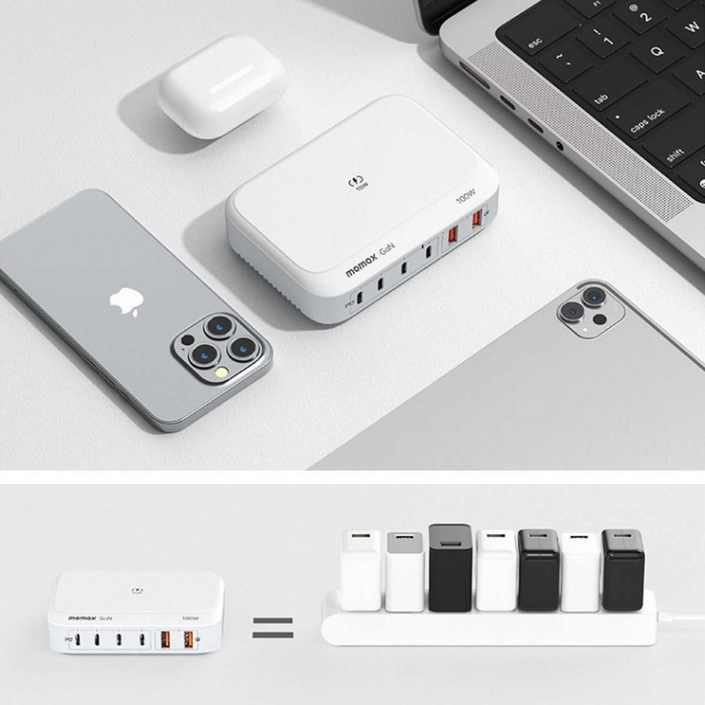 New MOMAX 100W 6-Port Wireless Desktop GaN Charger Supports Simultaneous Charging of 7 Devices-Chargerlab