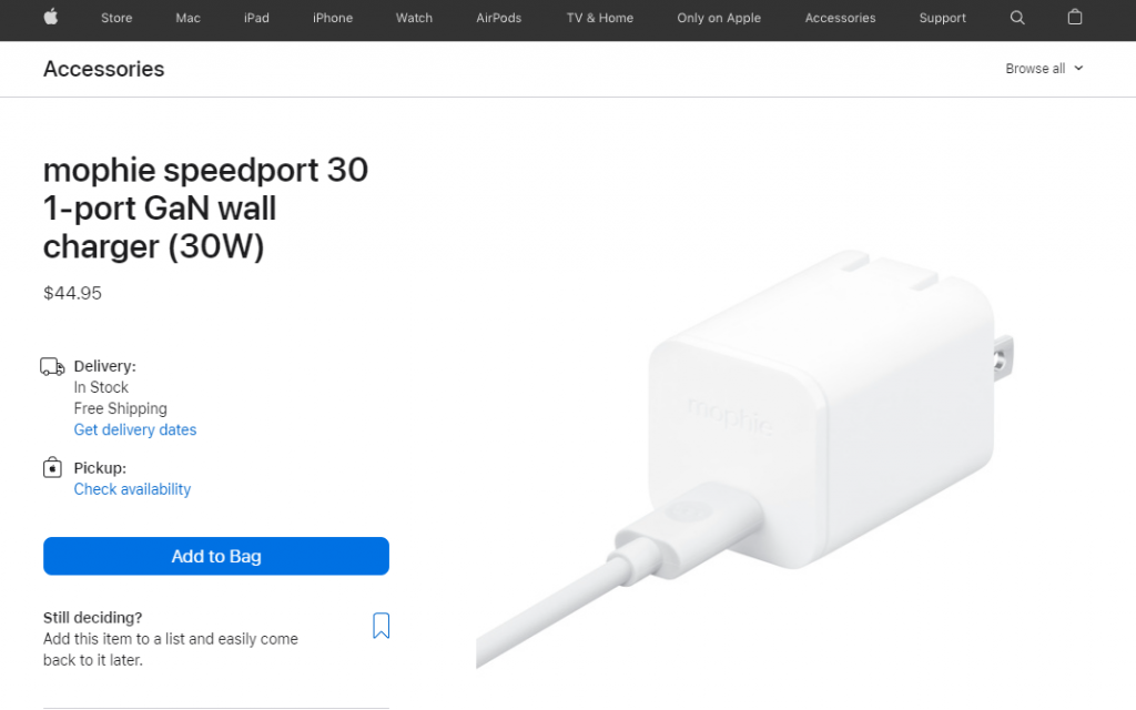 For iPhones丨mophie launched a speedport 30 1-port GaN wall charger (30W)-Chargerlab