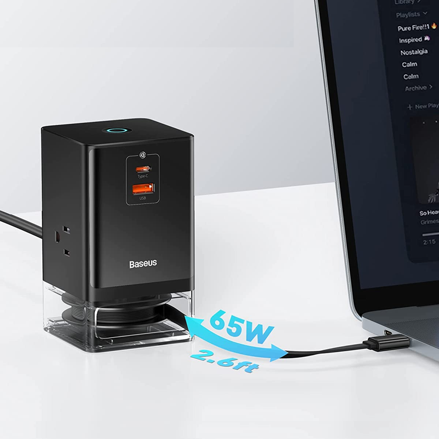 Retractable USB-C Cable | Baseus Launched 65W 6-in-1 GaN Charging Station-Chargerlab