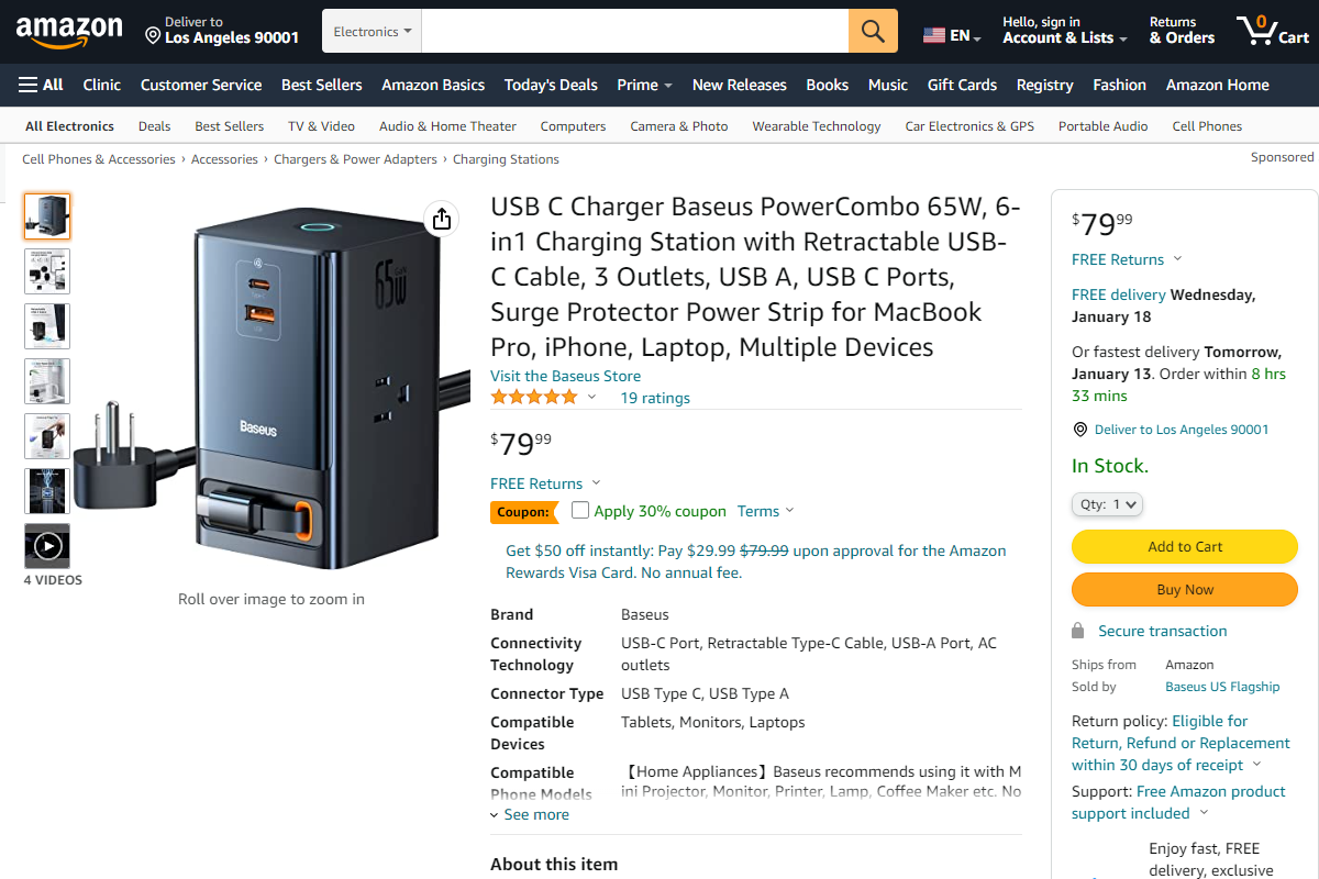 Retractable USB-C Cable  Baseus Launched 65W 6-in-1 GaN Charging Station -  Chargerlab