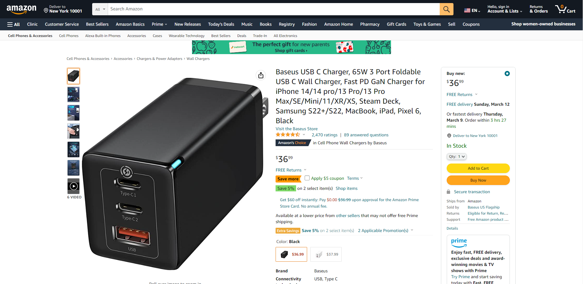 Foldable Design | Baseus 65W GaN charger Becomes the Big Seller on Amazon US-Chargerlab