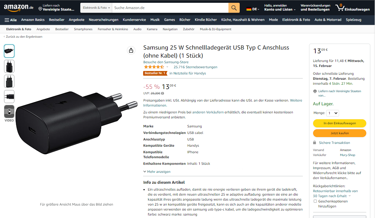 Best-Selling Chargers on Amazon.de (Germany) in February 2023-Chargerlab