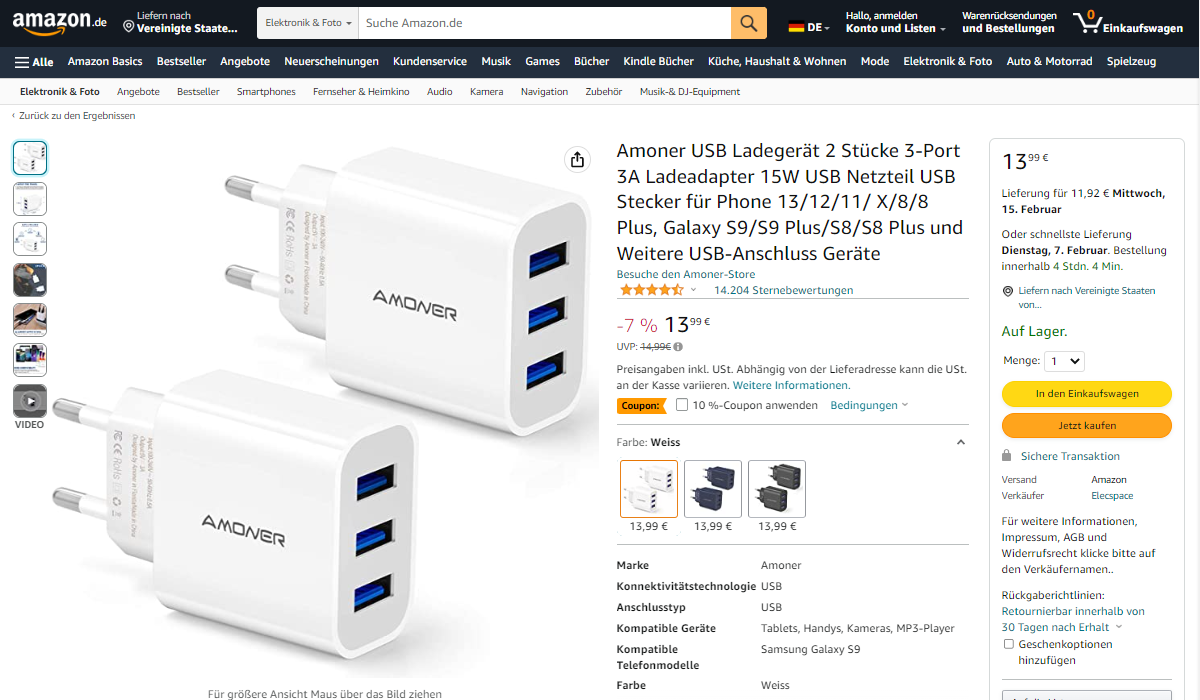 Best-Selling Chargers on Amazon.de (Germany) in February 2023-Chargerlab