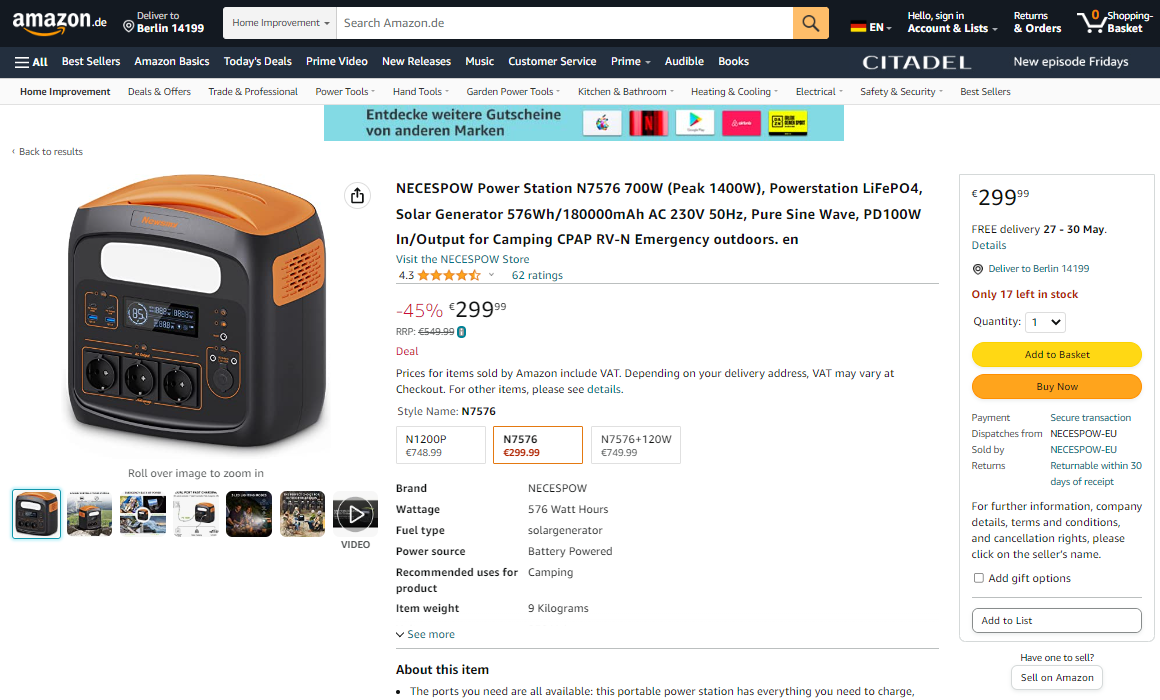 Best-Selling Portable Power Stations on Amazon.de (Germany) in May 2023-Chargerlab