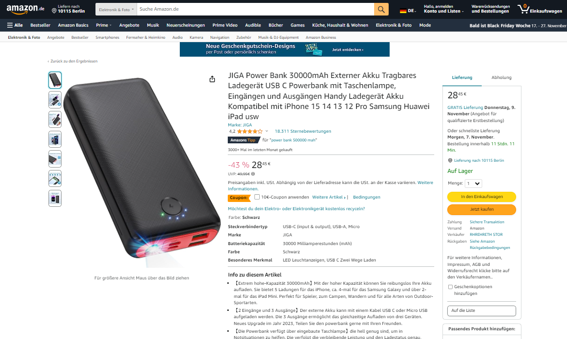 Best-Selling Power Banks on Amazon.de (Germany) in November 2023-Chargerlab