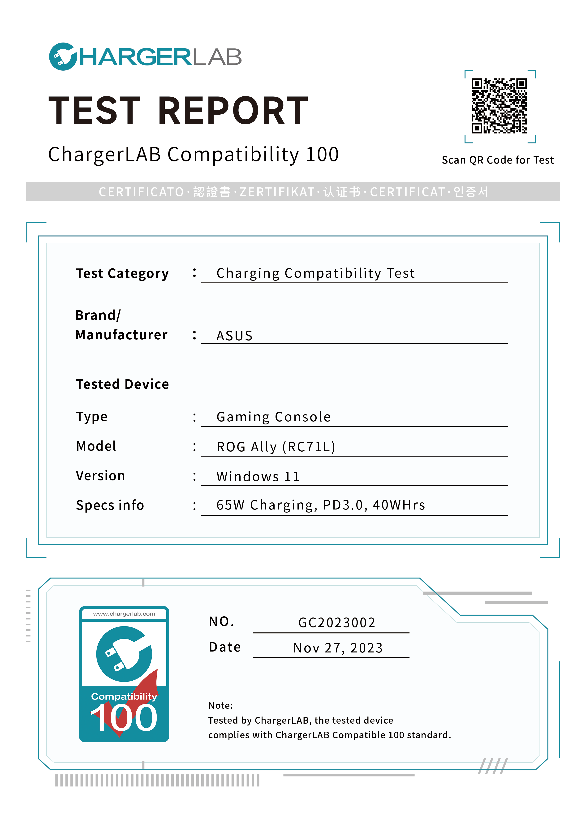 ROG Ally Charging Test - ChargerLAB Compatibility 100-Chargerlab