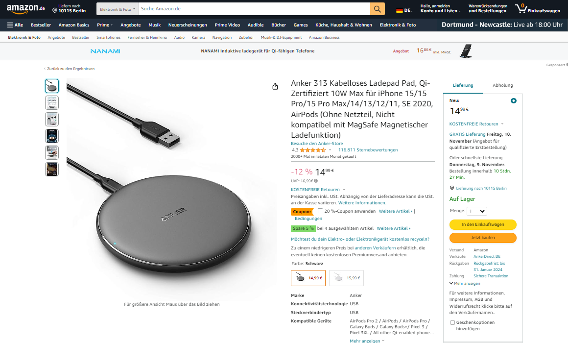 Best-Selling Wireless Chargers on Amazon Germany in November 2023-Chargerlab