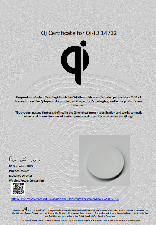 CVSMicro CV222 Module Receives First Qi2 Certification-Chargerlab