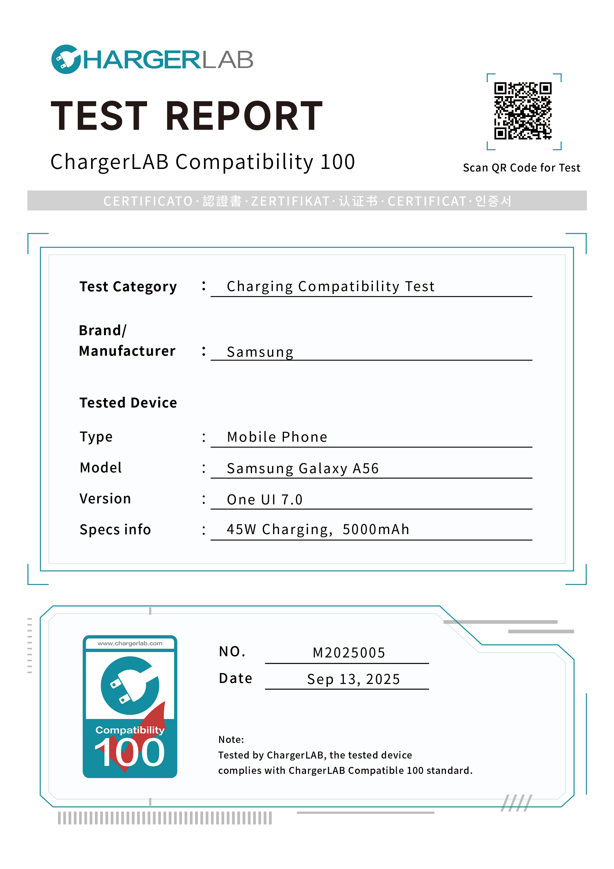 Compatibility Test of Samsung Galaxy A56-Chargerlab