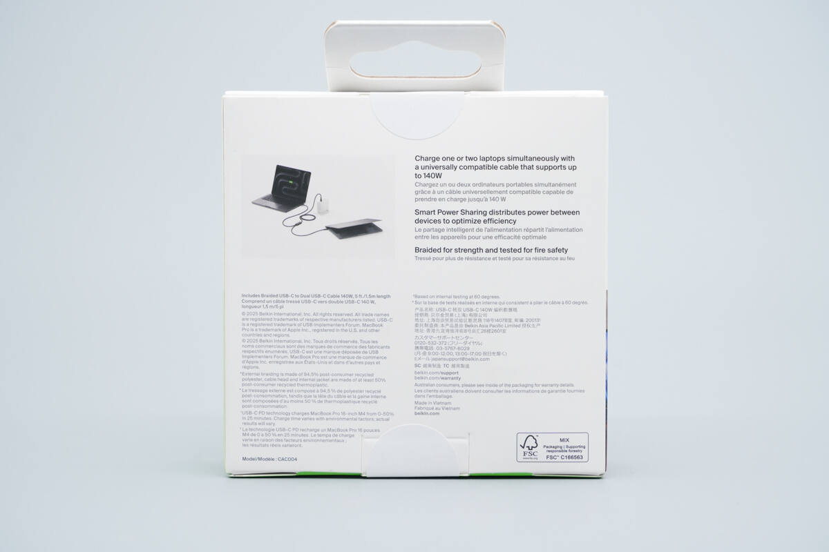 Teardown of Belkin BoostCharge Pro 140W Braided USB-C to Dual USB-C Cable (CAC004)-Chargerlab