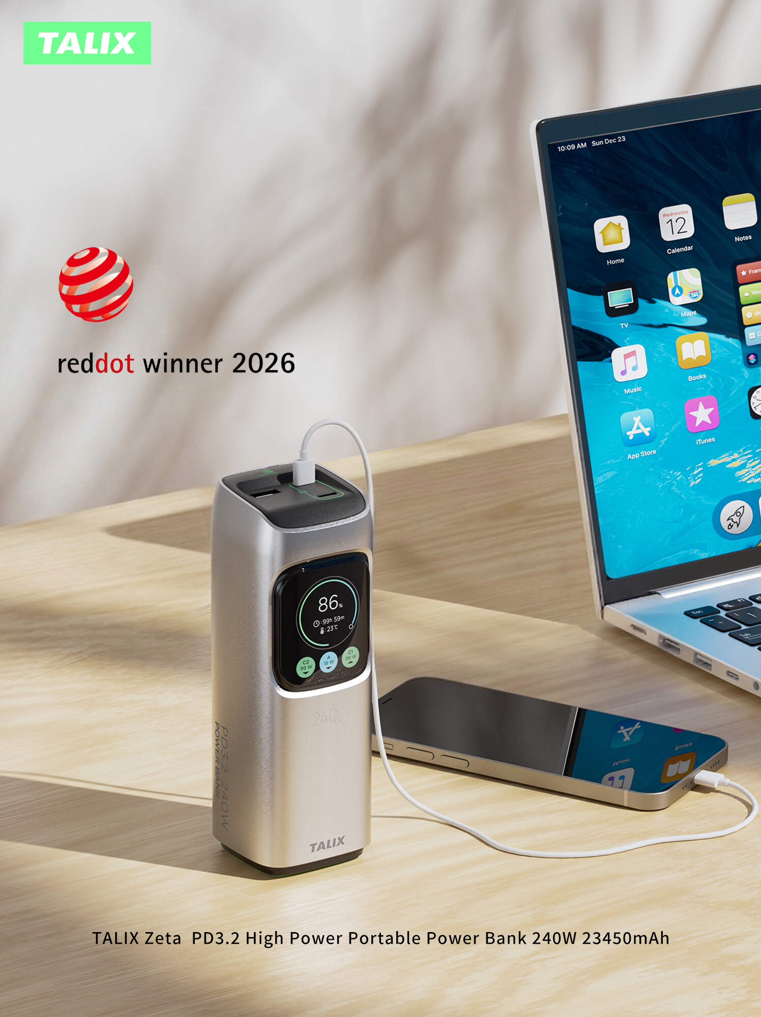 TALIX Zeta 240W Power Bank to Receive Red Dot Award: Product Design 2026-Chargerlab
