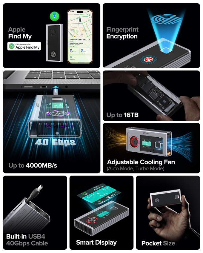 Zike Vault 40Gbps SSD Enclosure Launches on Crowdfunding, Integrates Apple FindMy Ecosystem-Chargerlab