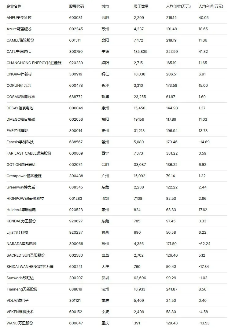 Battery enterprise efficiency, a dual-dimensional look at revenue and profit per capita-Chargerlab