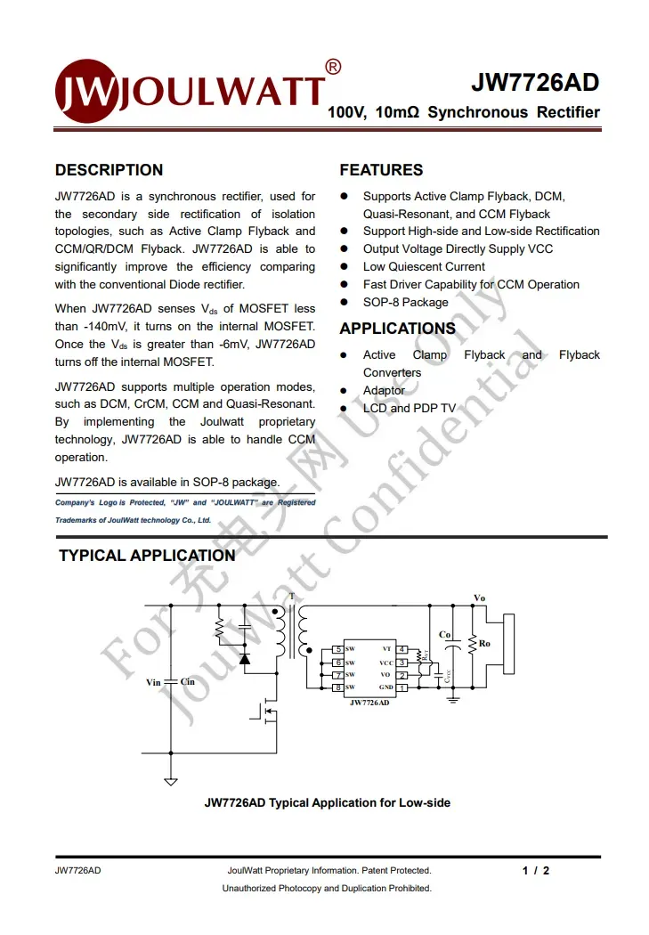 JoulWatt Unveils the 100V Synchronous Rectifier IC JW7726AD | Driving High-Efficiency Isolated Power Designs-Chargerlab