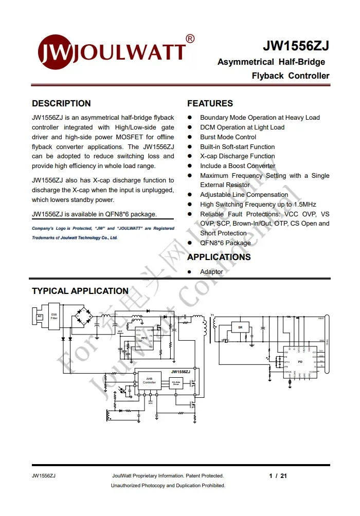 Joulwatt Debuts JW1556ZJ, The Highly Integrated AHB Controller Driving High-Frequency Miniaturization-Chargerlab